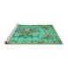 Sideview of Machine Washable Medallion Turquoise French Area Rugs, wshtr933turq