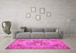 Machine Washable Medallion Pink French Rug in a Living Room, wshtr933pnk