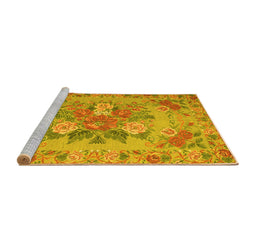 Sideview of Machine Washable Medallion Yellow French Rug, wshtr933yw