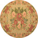 Round Machine Washable Medallion Brown French Rug, wshtr933brn