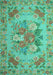 Machine Washable Medallion Turquoise French Area Rugs, wshtr933turq