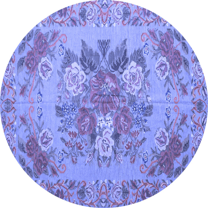 Round Machine Washable Medallion Blue French Rug, wshtr933blu