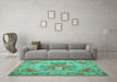 Machine Washable Medallion Turquoise French Area Rugs in a Living Room,, wshtr933turq