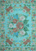 Machine Washable Medallion Light Blue French Rug, wshtr933lblu