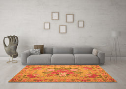 Machine Washable Medallion Orange French Area Rugs in a Living Room, wshtr933org