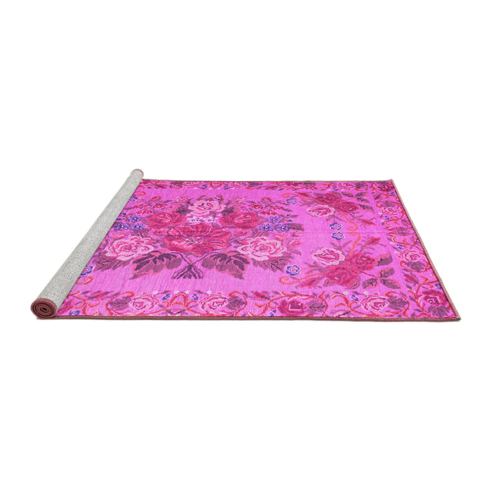 Sideview of Machine Washable Medallion Pink French Rug, wshtr933pnk