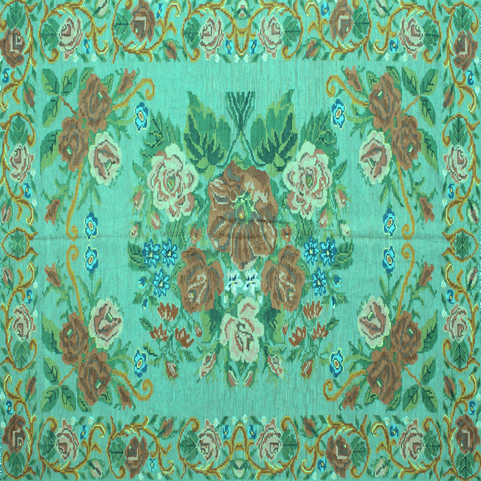Square Machine Washable Medallion Turquoise French Area Rugs, wshtr933turq