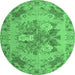 Round Machine Washable Medallion Emerald Green French Area Rugs, wshtr933emgrn