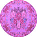 Round Machine Washable Medallion Purple French Area Rugs, wshtr933pur