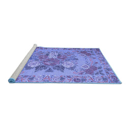 Sideview of Machine Washable Medallion Blue French Rug, wshtr933blu