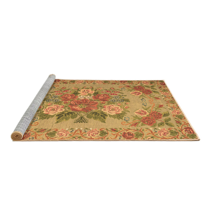 Sideview of Machine Washable Medallion Brown French Rug, wshtr933brn