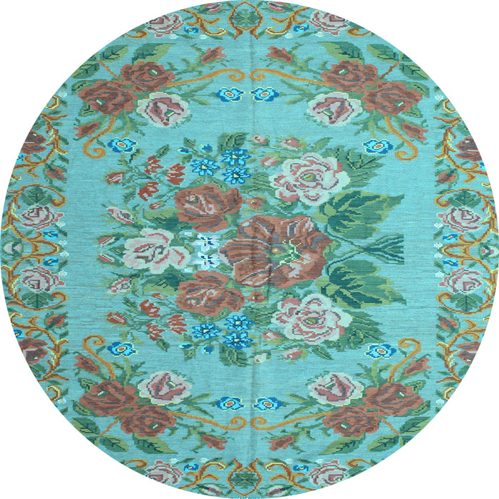 Round Medallion Light Blue French Rug, tr933lblu