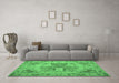 Machine Washable Medallion Emerald Green French Area Rugs in a Living Room,, wshtr933emgrn