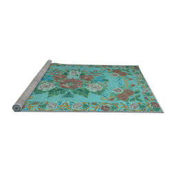 Sideview of Machine Washable Medallion Light Blue French Rug, wshtr933lblu