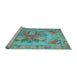 Sideview of Machine Washable Medallion Light Blue French Rug, wshtr933lblu