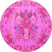 Round Machine Washable Medallion Pink French Rug, wshtr933pnk