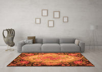 Machine Washable Medallion Orange French Rug, wshtr934org