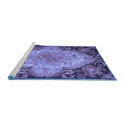 Sideview of Machine Washable Medallion Blue French Rug, wshtr934blu