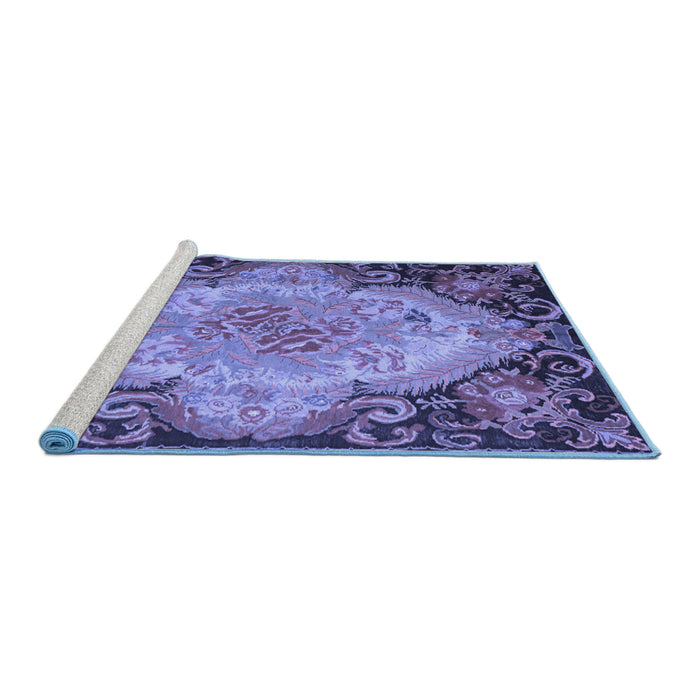 Sideview of Machine Washable Medallion Blue French Rug, wshtr934blu