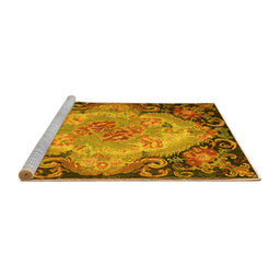 Sideview of Machine Washable Medallion Yellow French Rug, wshtr934yw