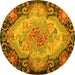 Round Machine Washable Medallion Yellow French Rug, wshtr934yw