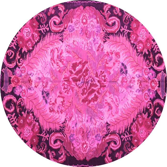 Round Machine Washable Medallion Pink French Rug, wshtr934pnk