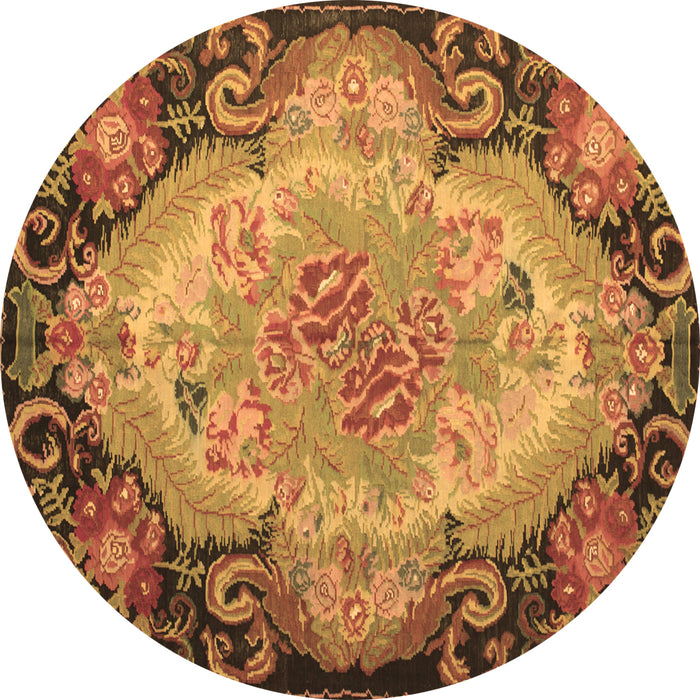 Round Machine Washable Medallion Brown French Rug, wshtr934brn