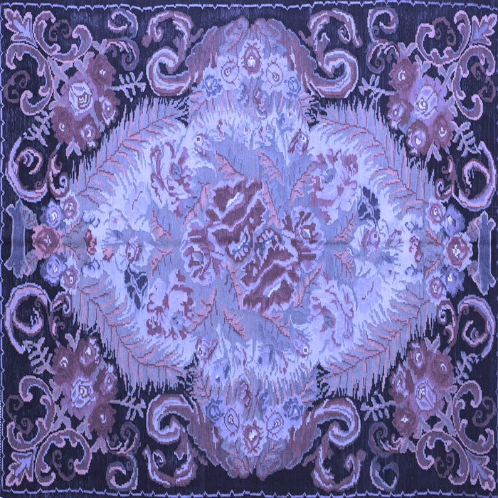 Square Machine Washable Medallion Blue French Rug, wshtr934blu