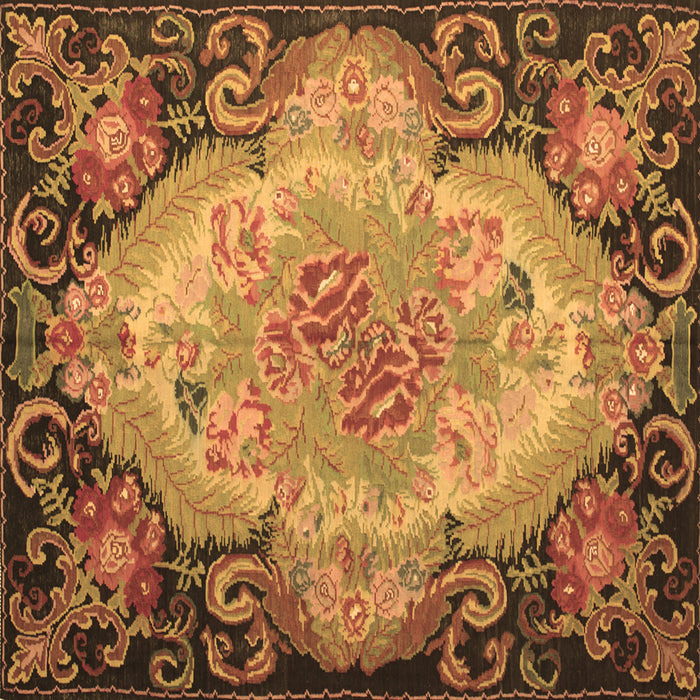 Square Machine Washable Medallion Brown French Rug, wshtr934brn