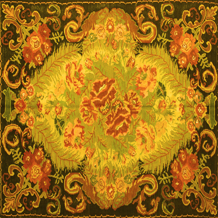 Square Machine Washable Medallion Yellow French Rug, wshtr934yw