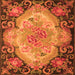 Round Machine Washable Medallion Orange French Area Rugs, wshtr934org