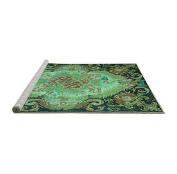 Sideview of Machine Washable Medallion Turquoise French Area Rugs, wshtr934turq