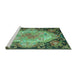 Sideview of Machine Washable Medallion Turquoise French Area Rugs, wshtr934turq
