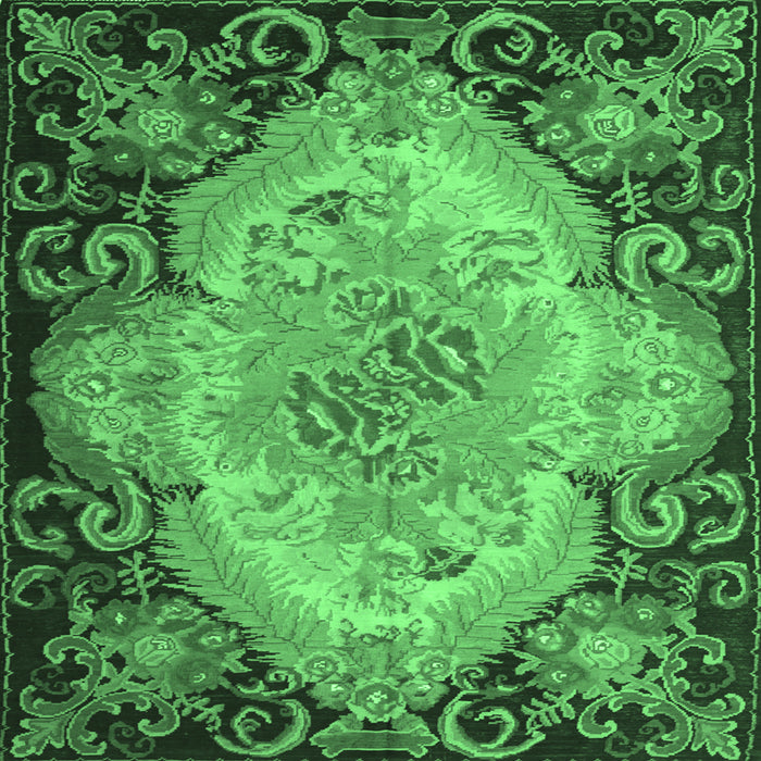 Square Medallion Emerald Green French Rug, tr934emgrn