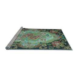 Sideview of Machine Washable Medallion Light Blue French Rug, wshtr934lblu