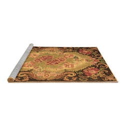Sideview of Machine Washable Medallion Brown French Rug, wshtr934brn