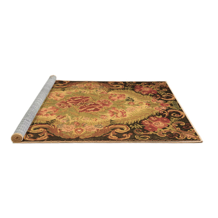 Sideview of Machine Washable Medallion Brown French Rug, wshtr934brn