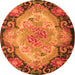 Machine Washable Medallion Orange French Area Rugs, wshtr934org