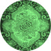 Round Machine Washable Medallion Emerald Green French Area Rugs, wshtr934emgrn