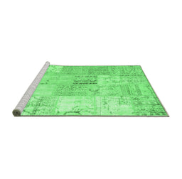 Sideview of Machine Washable Patchwork Emerald Green Transitional Area Rugs, wshtr935emgrn