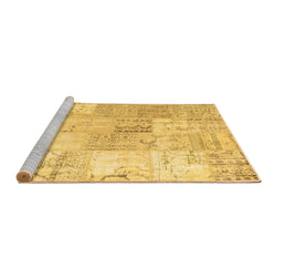 Sideview of Machine Washable Patchwork Brown Transitional Rug, wshtr935brn