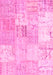 Machine Washable Patchwork Pink Transitional Rug, wshtr935pnk
