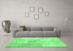 Machine Washable Patchwork Emerald Green Transitional Area Rugs in a Living Room,, wshtr935emgrn