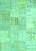 Machine Washable Patchwork Turquoise Transitional Area Rugs, wshtr935turq