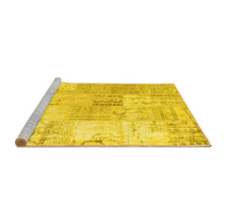 Sideview of Machine Washable Patchwork Yellow Transitional Rug, wshtr935yw