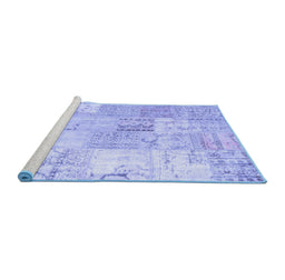 Sideview of Machine Washable Patchwork Blue Transitional Rug, wshtr935blu
