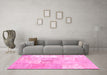 Machine Washable Patchwork Pink Transitional Rug in a Living Room, wshtr935pnk