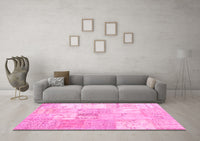 Machine Washable Patchwork Pink Transitional Rug, wshtr935pnk