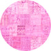 Round Machine Washable Patchwork Pink Transitional Rug, wshtr935pnk
