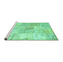 Sideview of Machine Washable Patchwork Turquoise Transitional Area Rugs, wshtr935turq